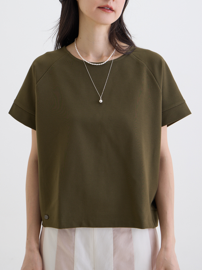 小屋剪接拉克蘭袖上衣-軍綠