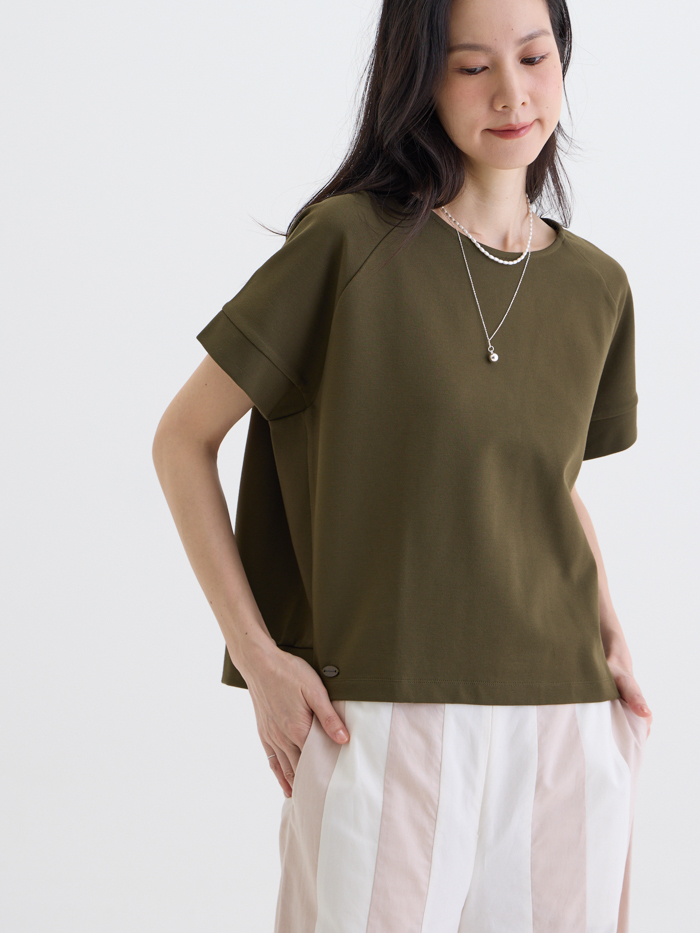 小屋剪接拉克蘭袖上衣-軍綠