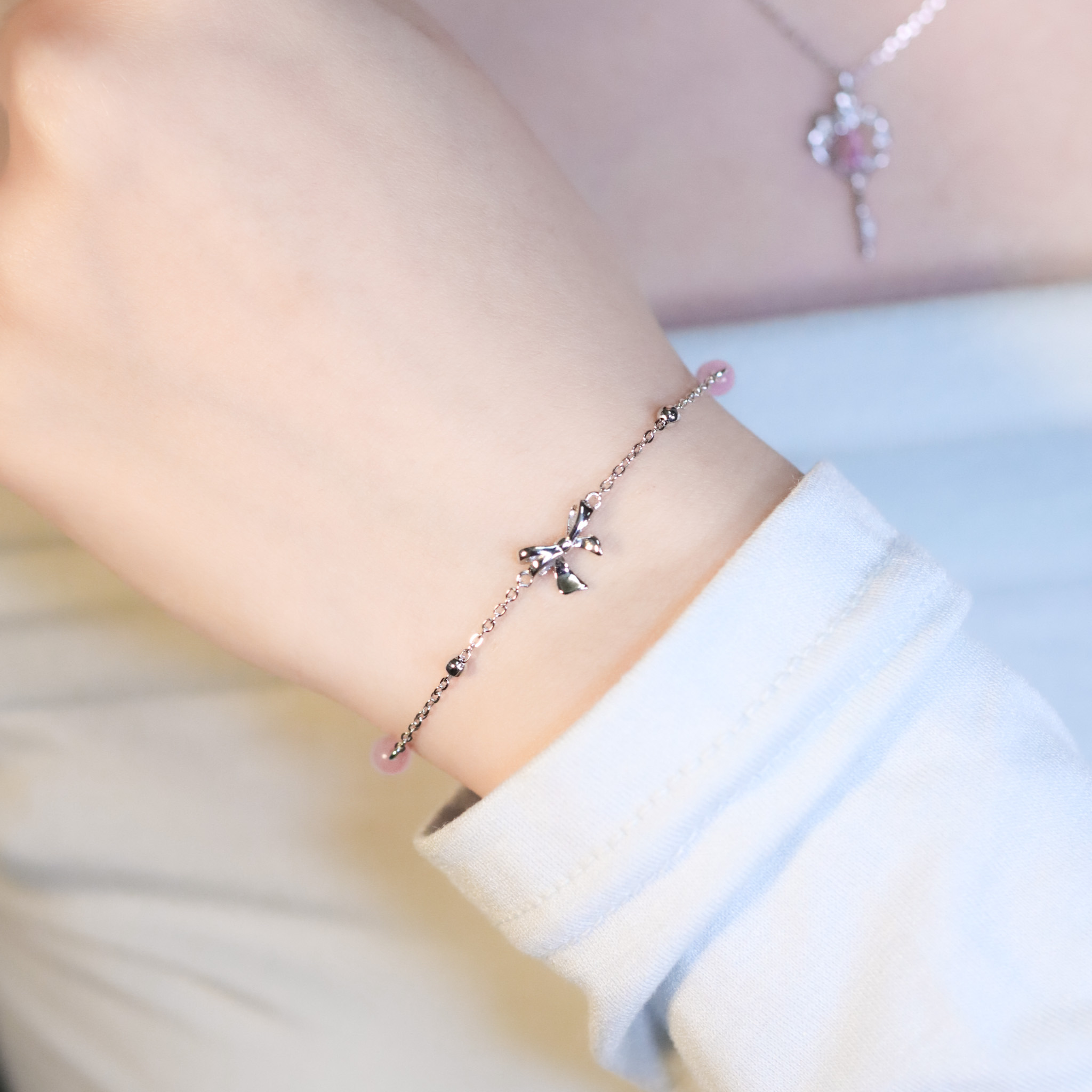 | 925純銀・白金・ 玫瑰金 | 漫粉許願結手鏈(銀/玫瑰金) | BR1415 |