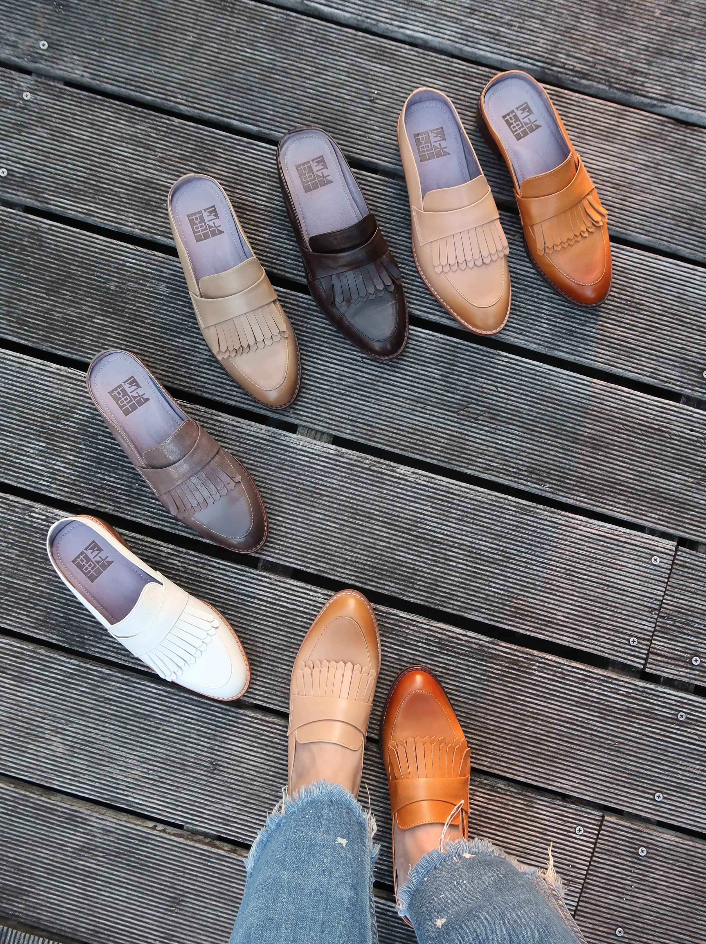 【完美詮釋】MIT臺灣製造真皮魔鬼氈流蘇可拆兩穿小木跟穆勒鞋