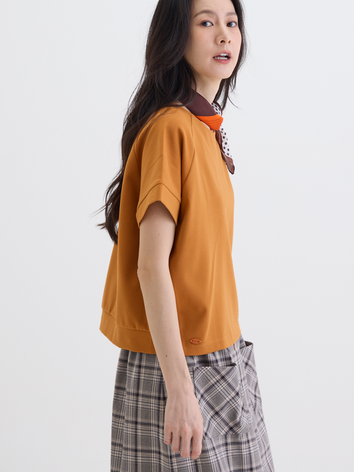 小屋剪接拉克蘭袖上衣-日橙