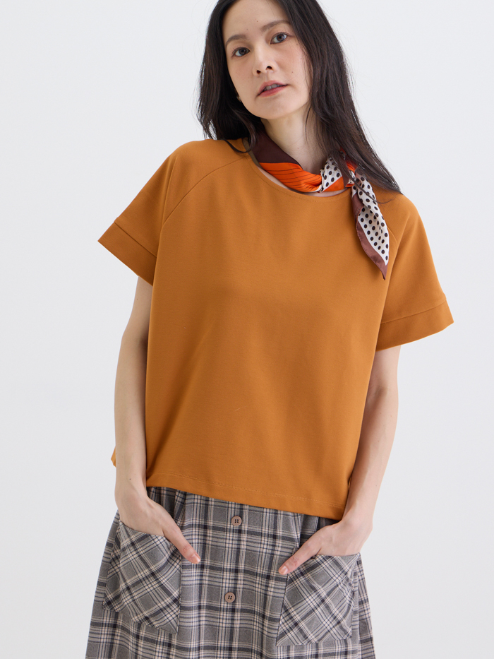 小屋剪接拉克蘭袖上衣-日橙
