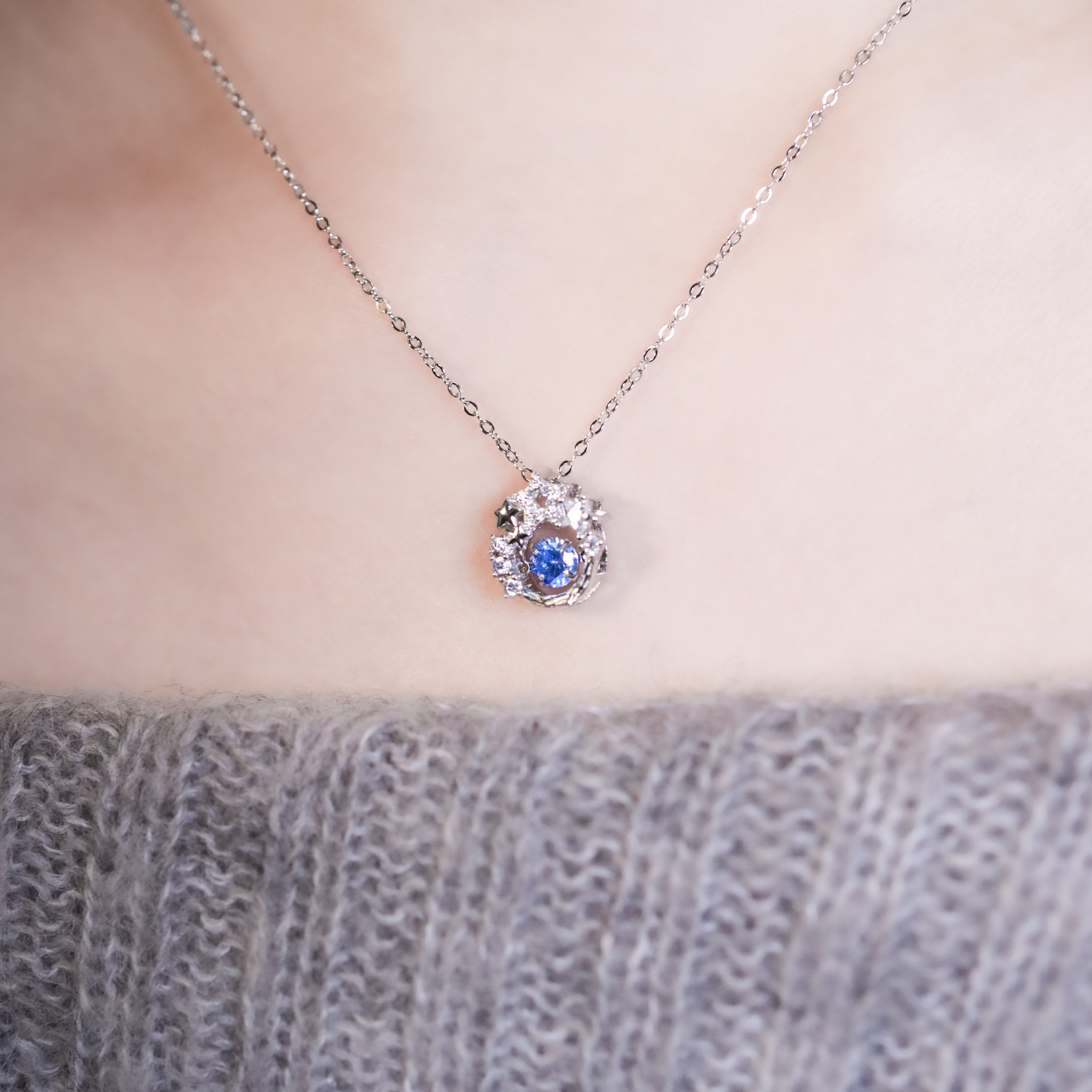 | 925純銀・厚鍍白金 | 懸浮星晴晚晚項鍊 | NE1489 |