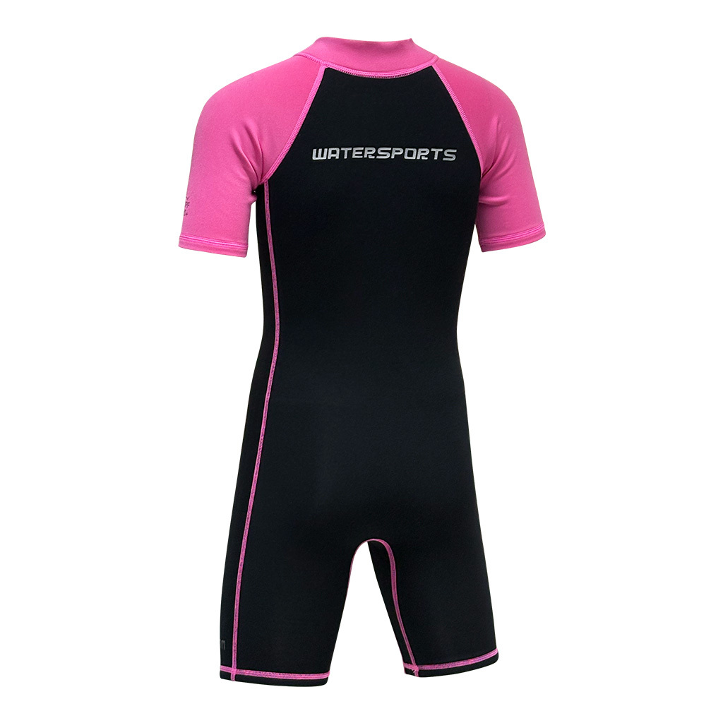 2/1mm 兒童 CR & 抓毛游泳保暖連身衣 - 黑/粉紅