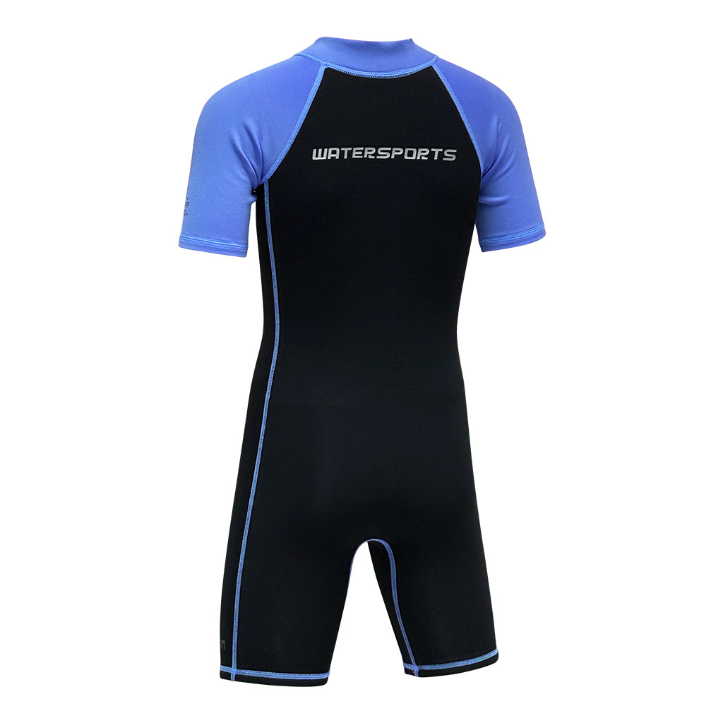 1.2/1mm 兒童短纖抓毛游泳保暖連身衣 - 黑/藍