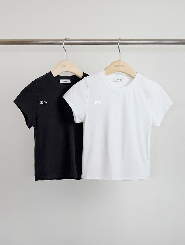 正肩圓領涼感棉T