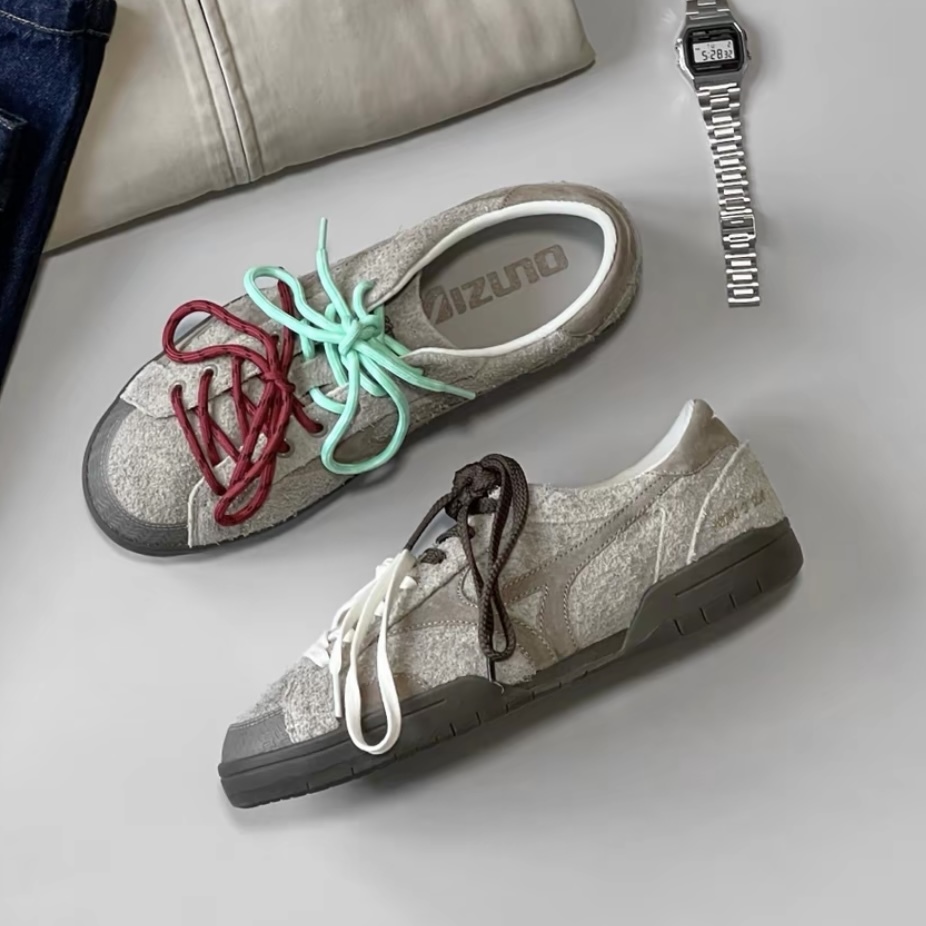 MIZUNO CT CLUB 灰咖棕 翻毛麂皮 撞色 復古 薄底鞋 男女款 D1GH261004