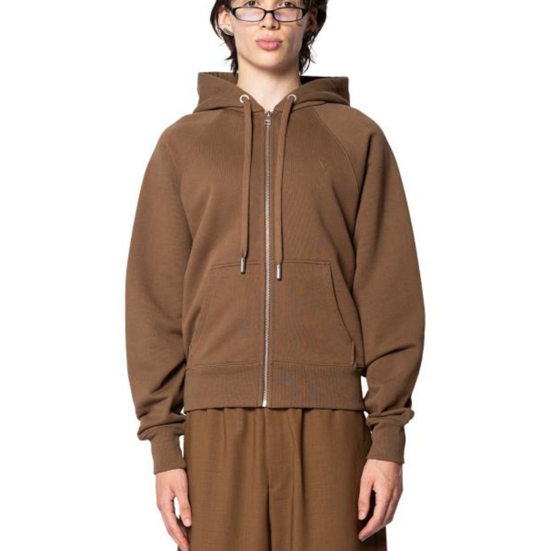 1LN0902-113 AMI Small Embossed ADC Hoodie with Zip Brown #USW759.747.216 (C-BR-E)