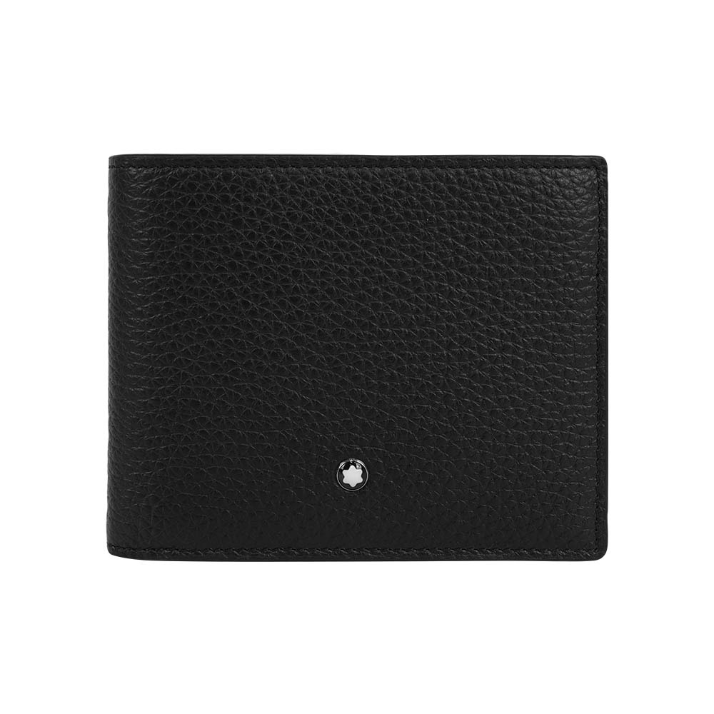 【Montblanc】粒面牛皮對開6卡短夾(黑色)
