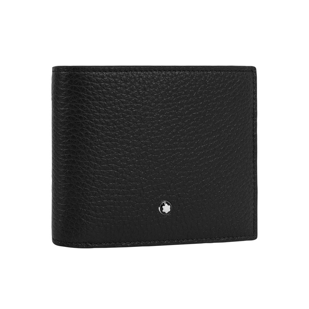 【Montblanc】粒面牛皮對開6卡短夾(黑色)