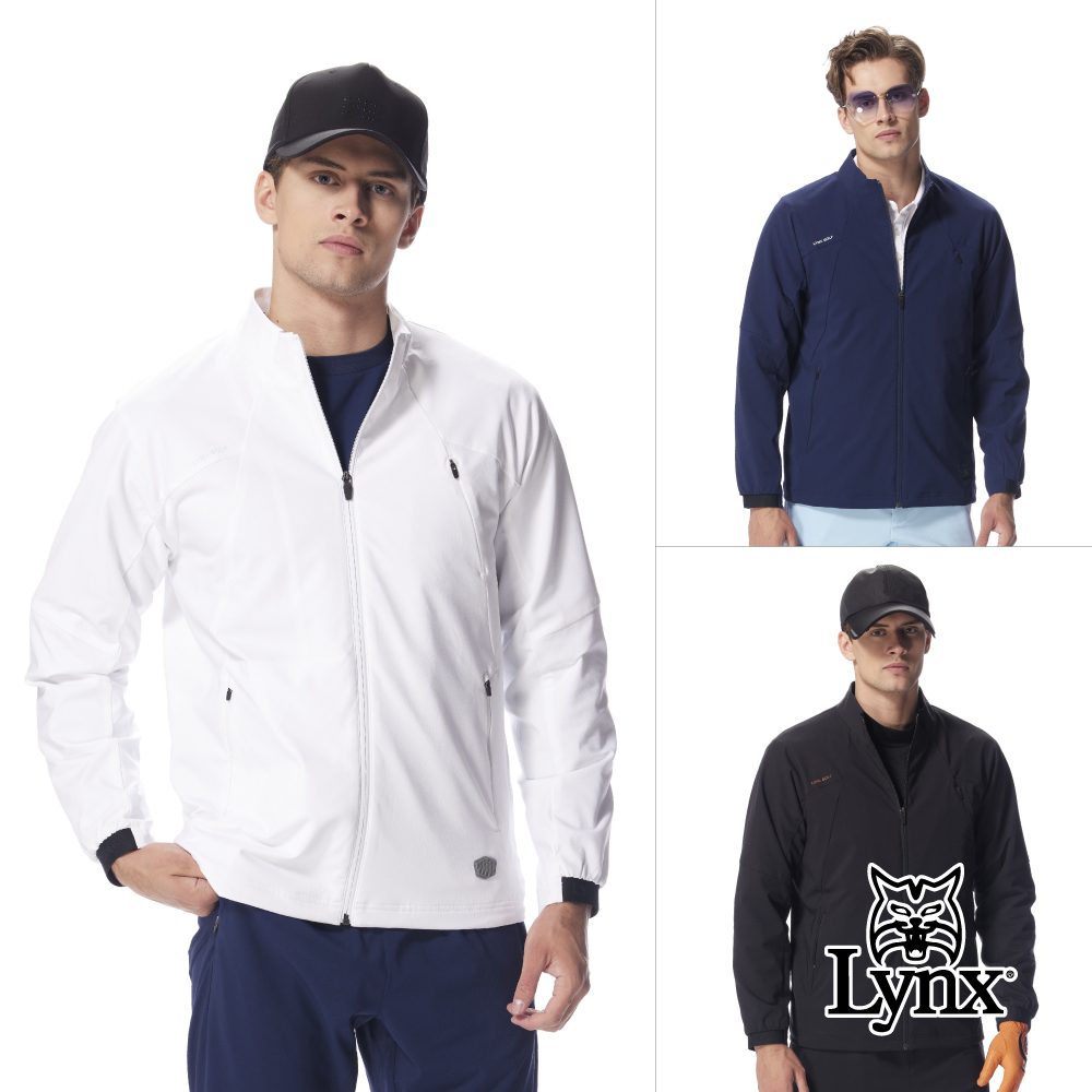 【Lynx Golf】男款吸濕快乾彈性刷毛內裡三口袋立領風衣夾克