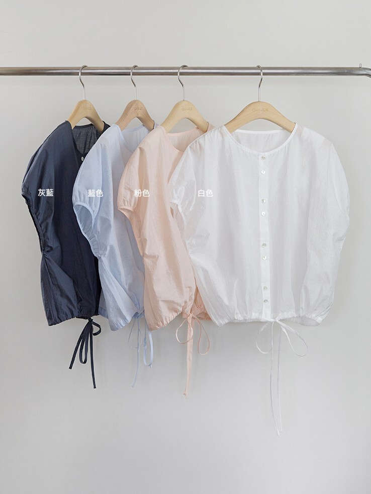 透視感抽褶寬袖上衣