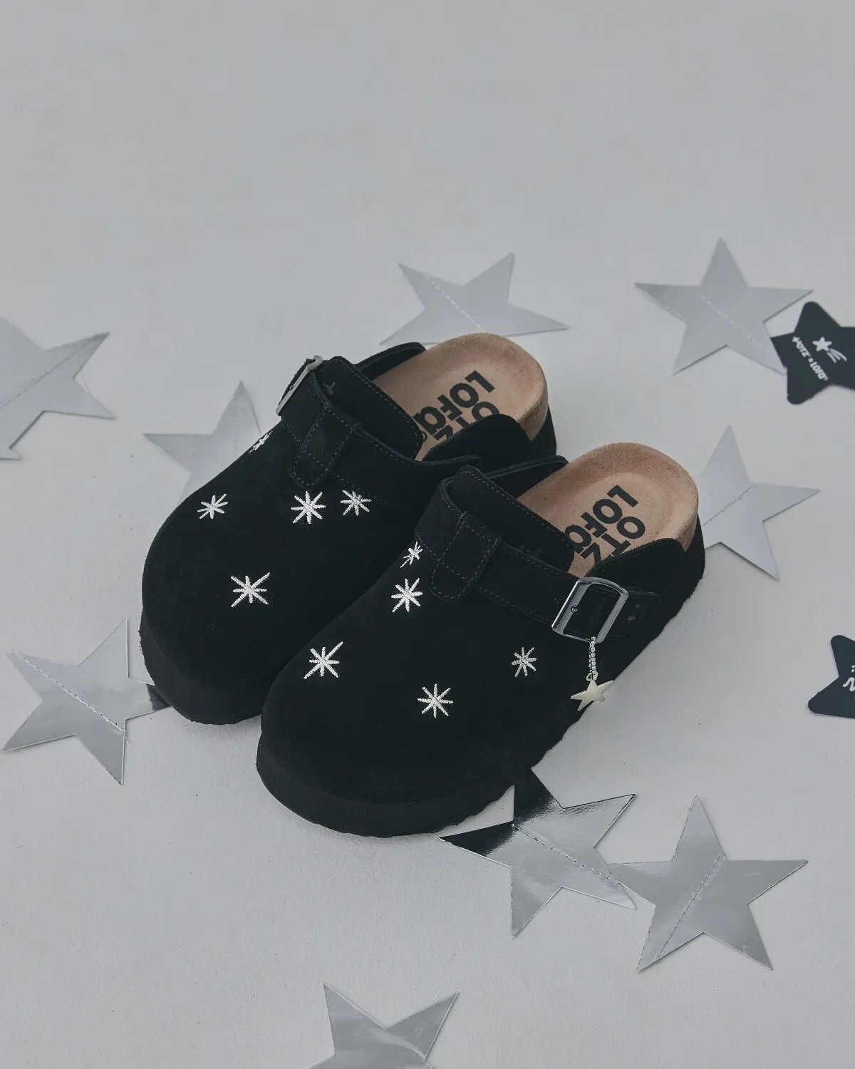 韓國限定 OTZ x LOFA 星星勃肯 刺繡 麂皮厚底勃肯鞋