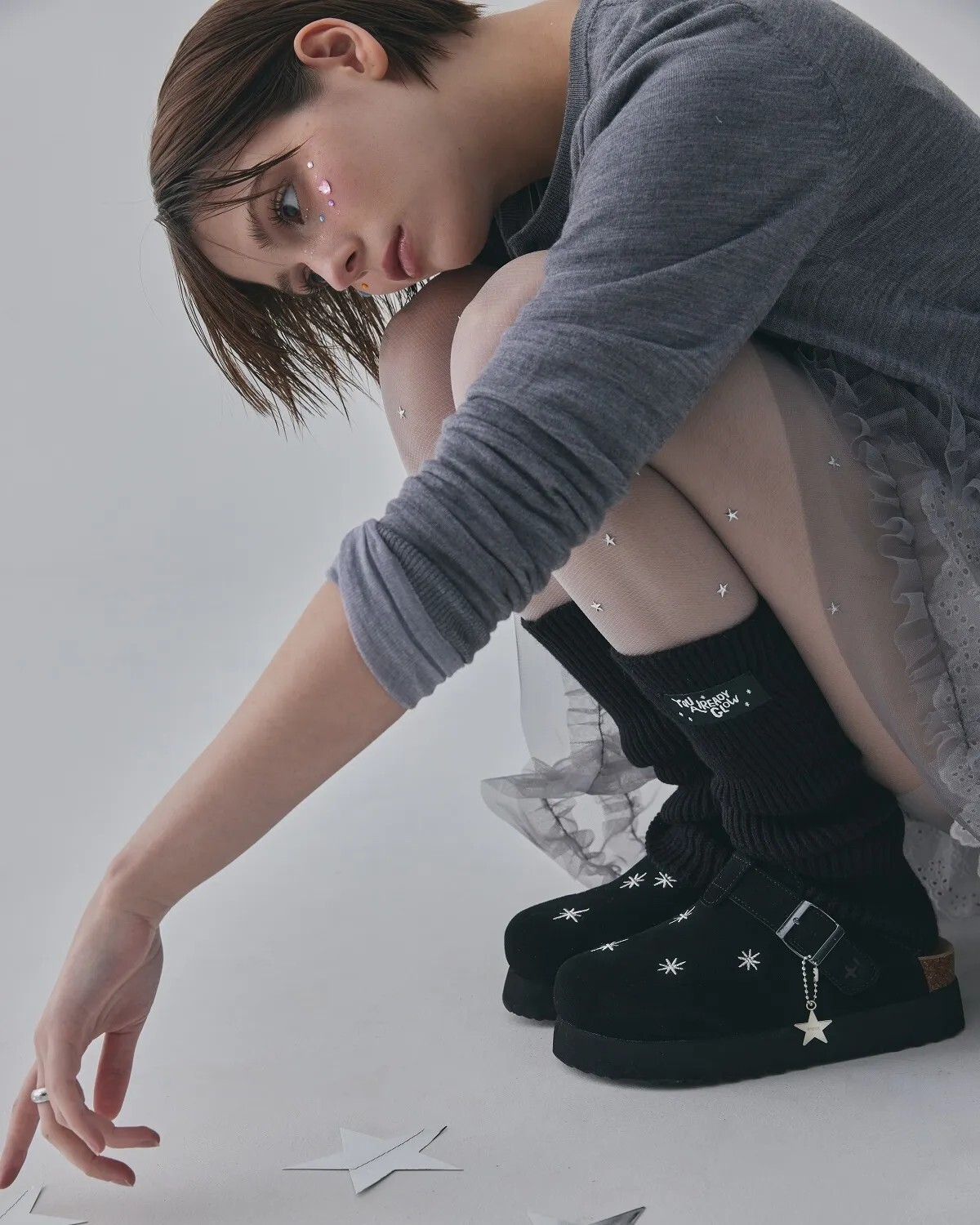 韓國限定 OTZ x LOFA 星星勃肯 刺繡 麂皮厚底勃肯鞋