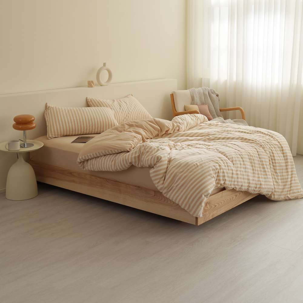 針織純棉｜100%純棉｜沙漠甜橙奶茶橘條紋｜單品&床包被套組