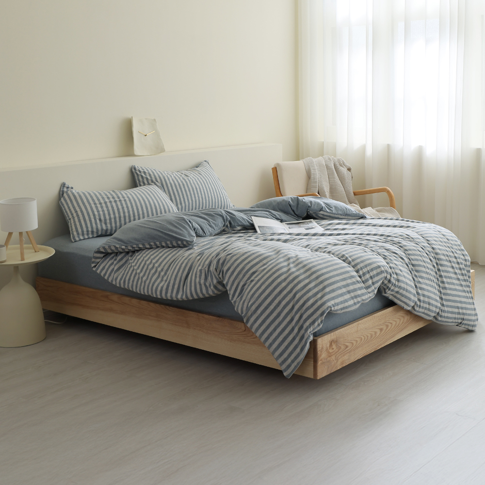 針織純棉｜100%純棉｜蔚藍海岸灰藍條紋｜單品&床包被套組