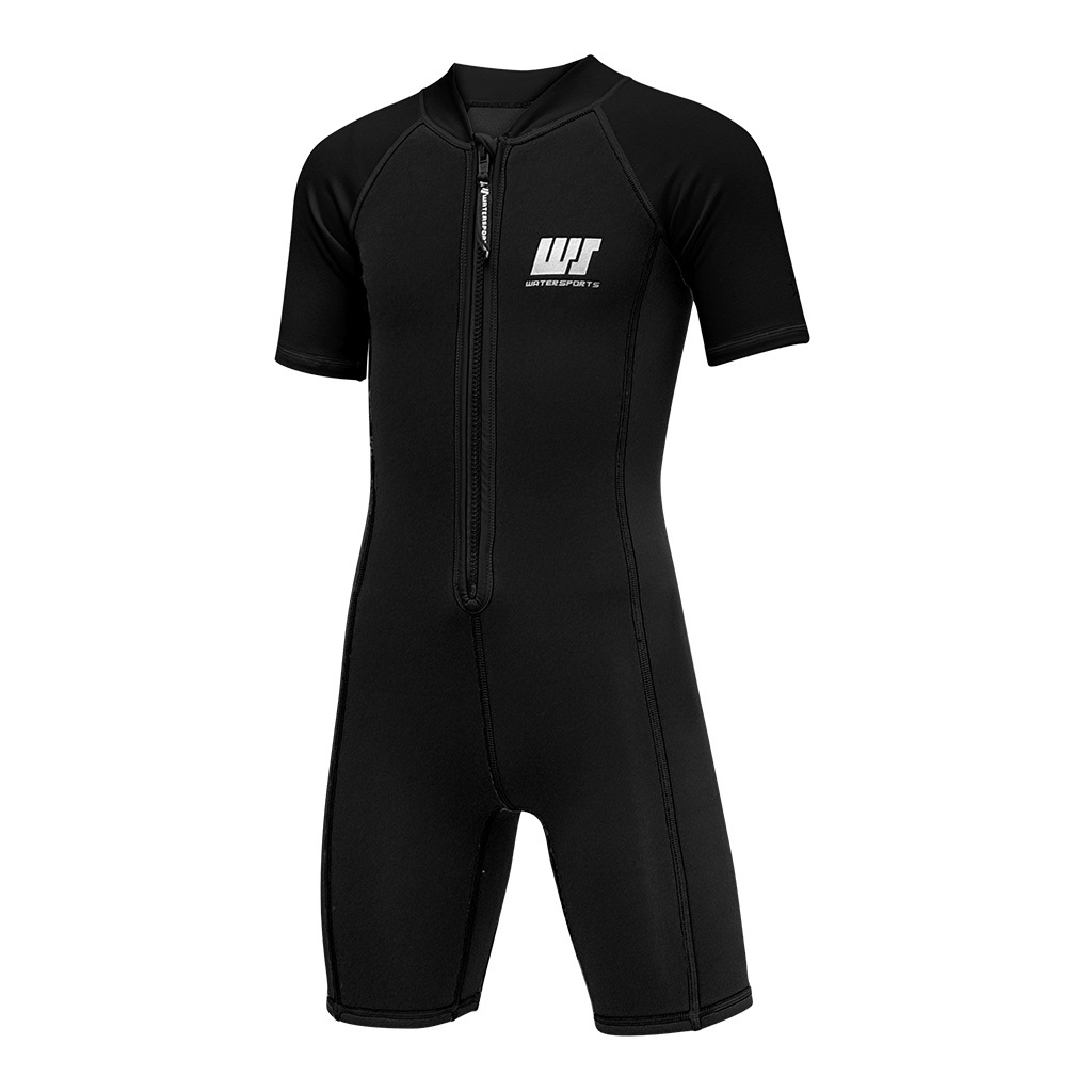 1mm 兒童四向拉伸抓毛游泳保暖連身衣 - 黑