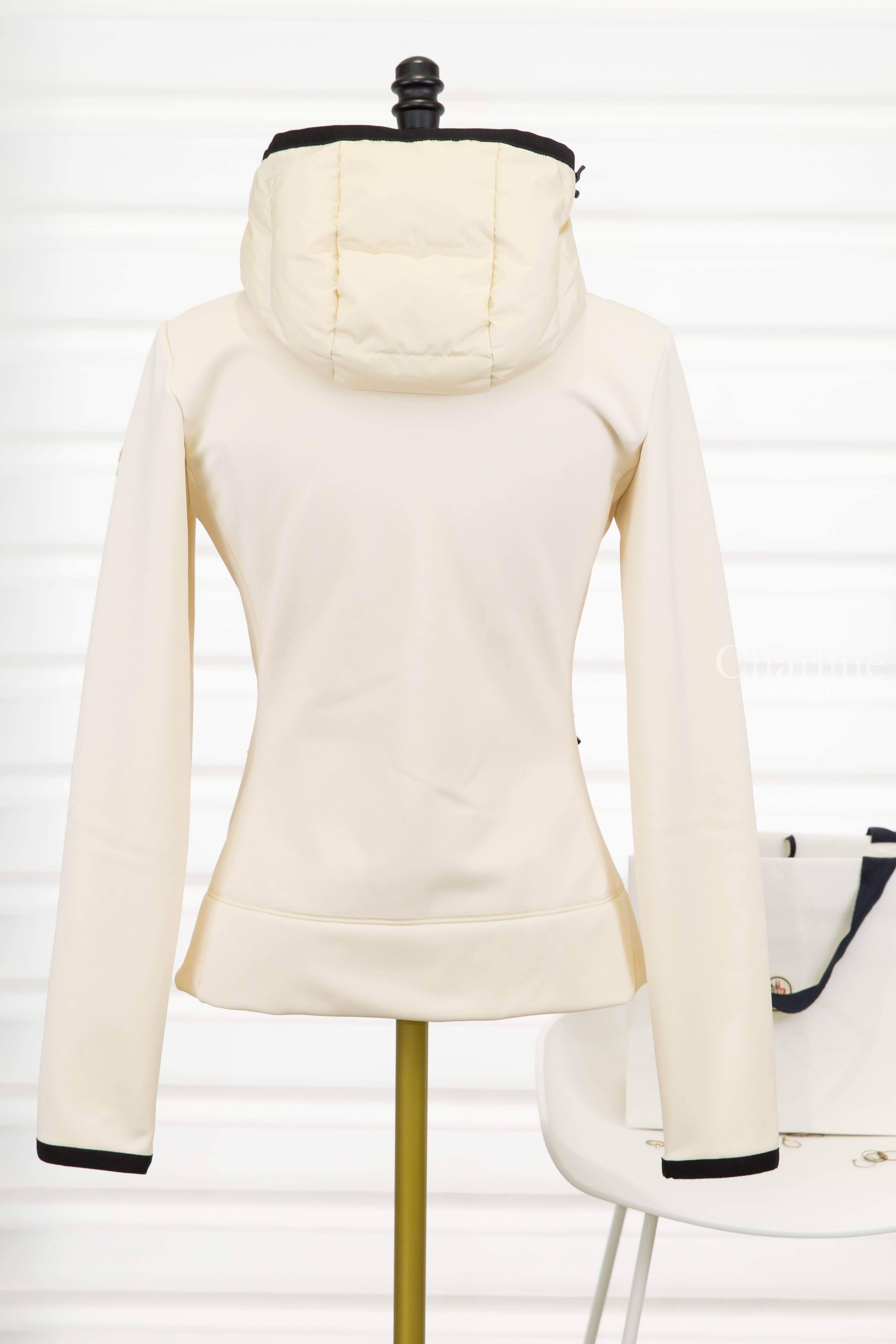 Moncler Padded Zip-Up Hoodie 米白色黑色滾邊連帽拉鍊口袋尼龍拼接輕羽絨外套-Charline Boutique 精品代購
