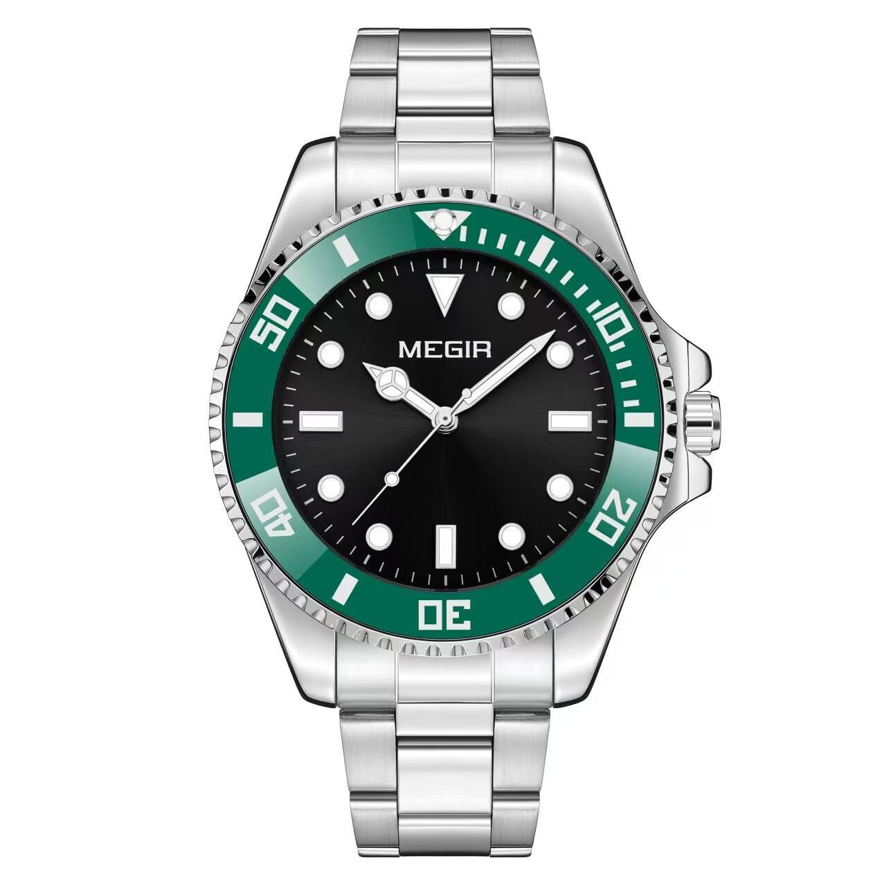 【MEGIR美格爾】MS1090G* 時尚 水鬼款 男士 不鏽鋼 夜光 石英 手錶