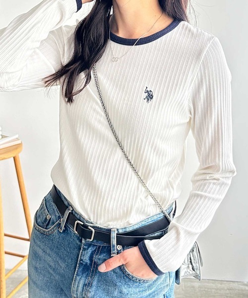 日本🇯🇵連線 U.S. POLO ASSN. 經典配色滾邊線條壓紋長袖T 羅紋材質 長袖 簡約 街頭 刺繡 滾邊設計 3色(任買兩件711免運)/預購