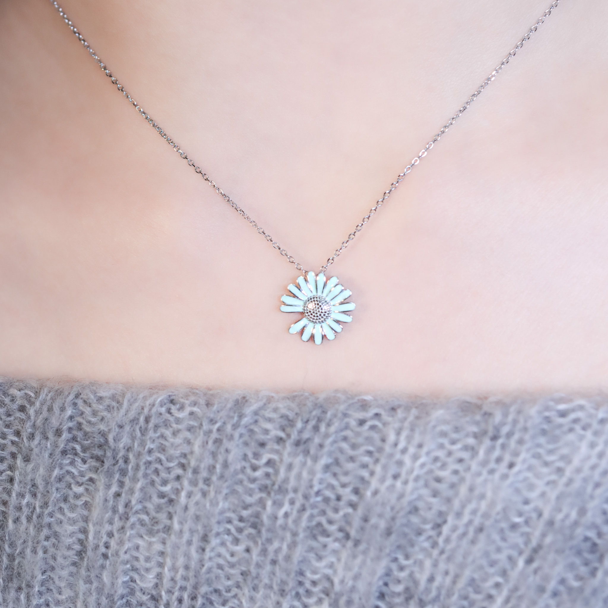 | 925純銀・厚鍍白金 | 薄綠花花項鍊 | NE1506 |