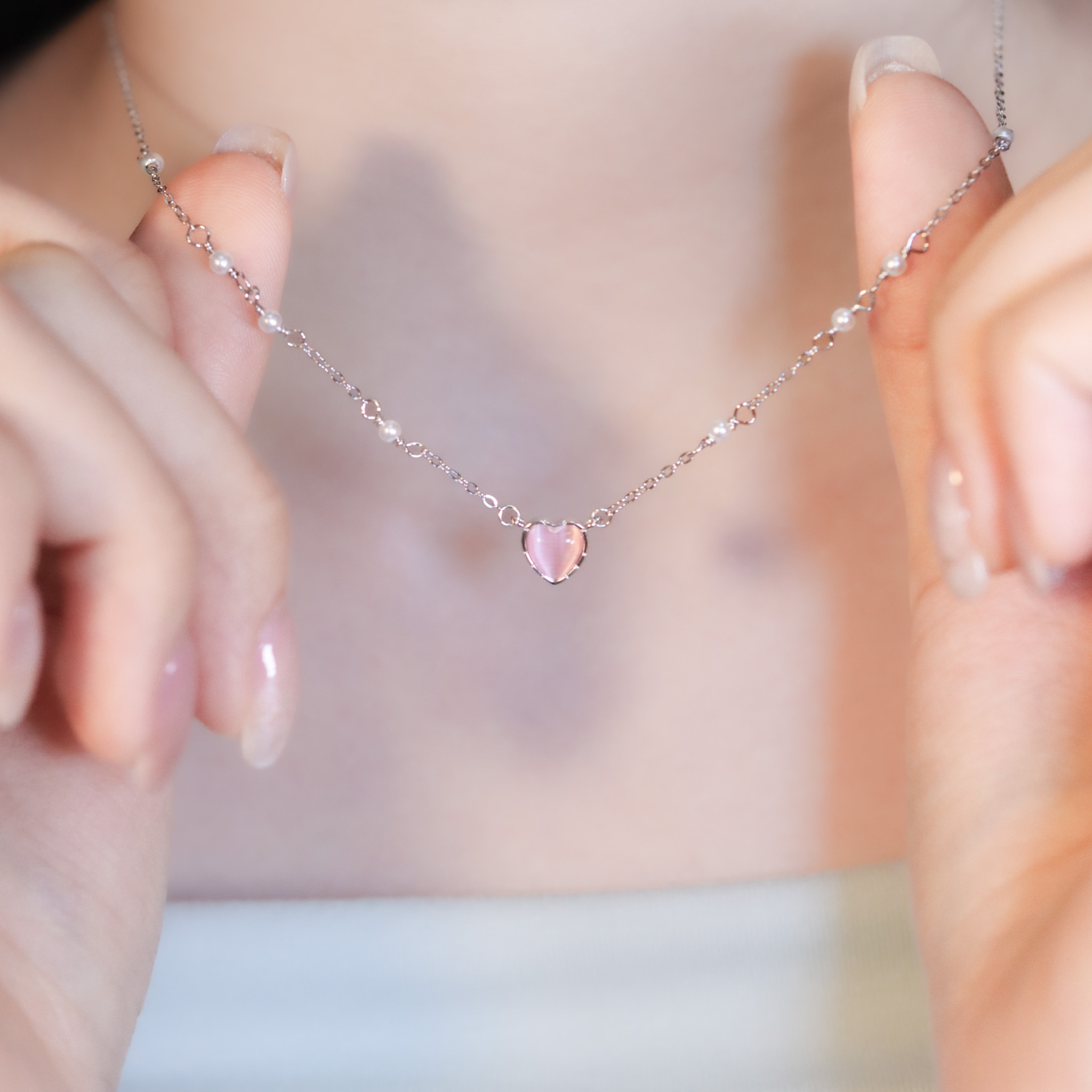 | 925純銀・白金・珍珠 | 漫紫小心意項鍊 | NE1494 |