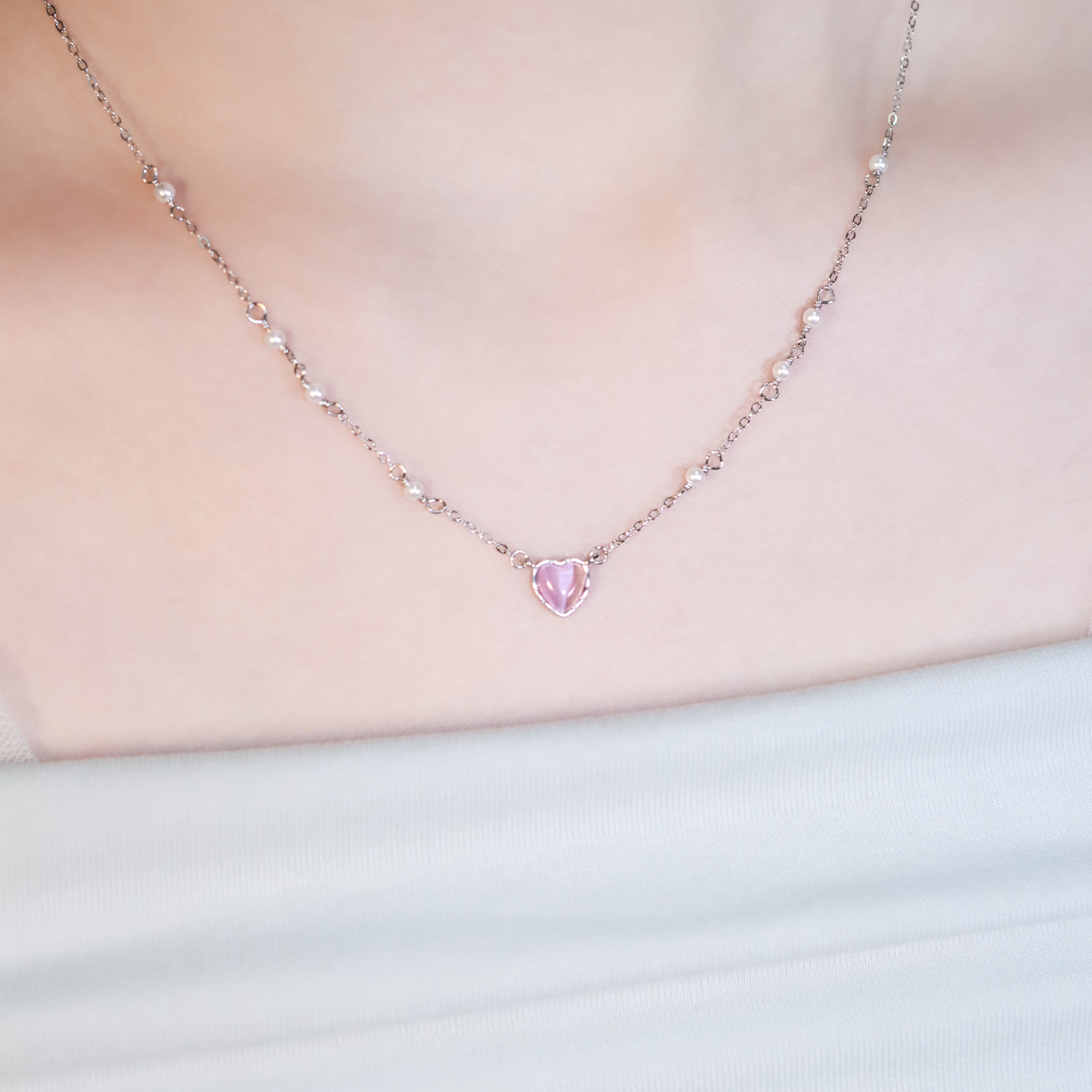 | 925純銀・白金・珍珠 | 漫紫小心意項鍊 | NE1494 |