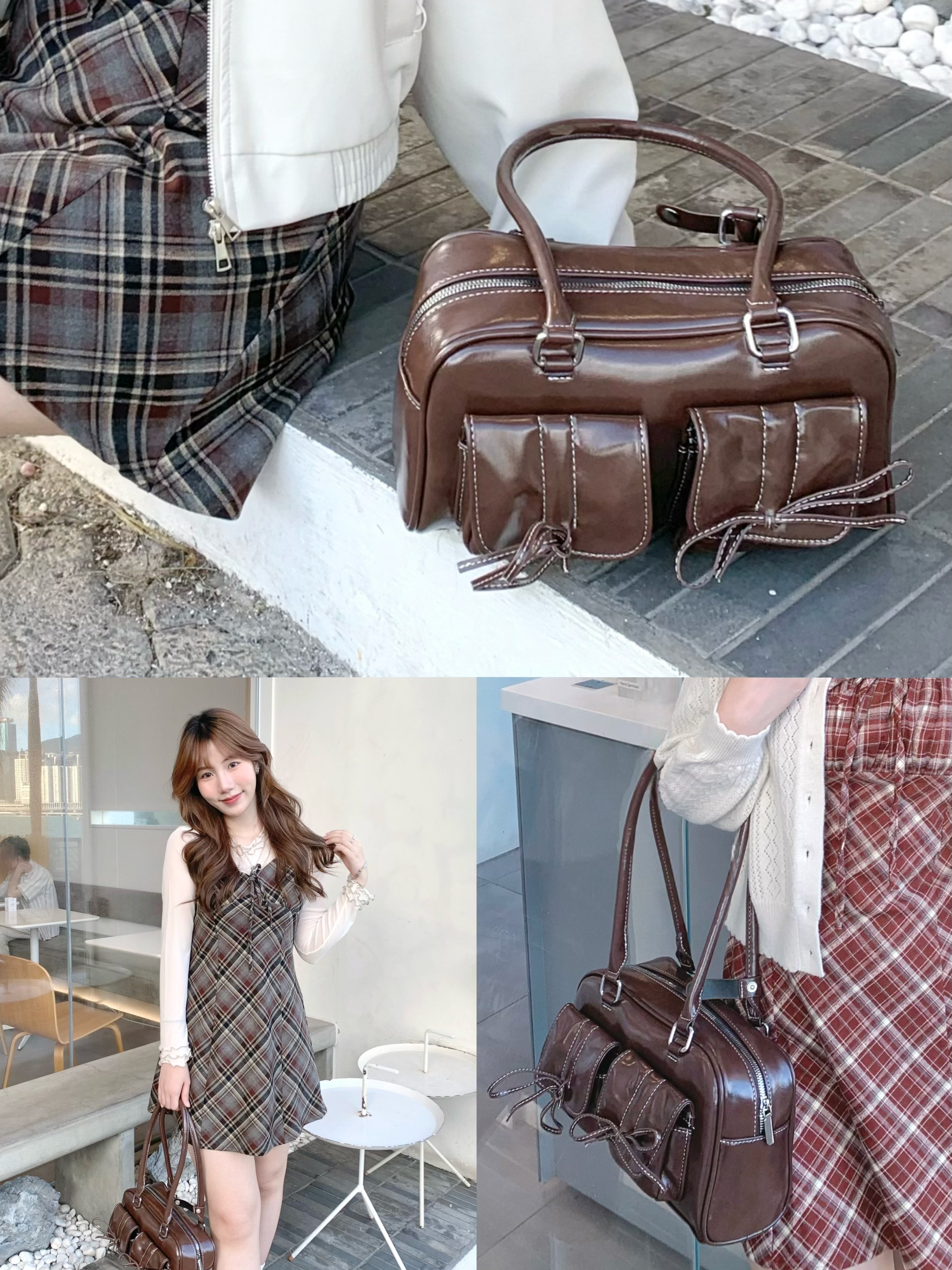 （停產）A0243｜大容量明線蝴蝶結保齡球皮袋