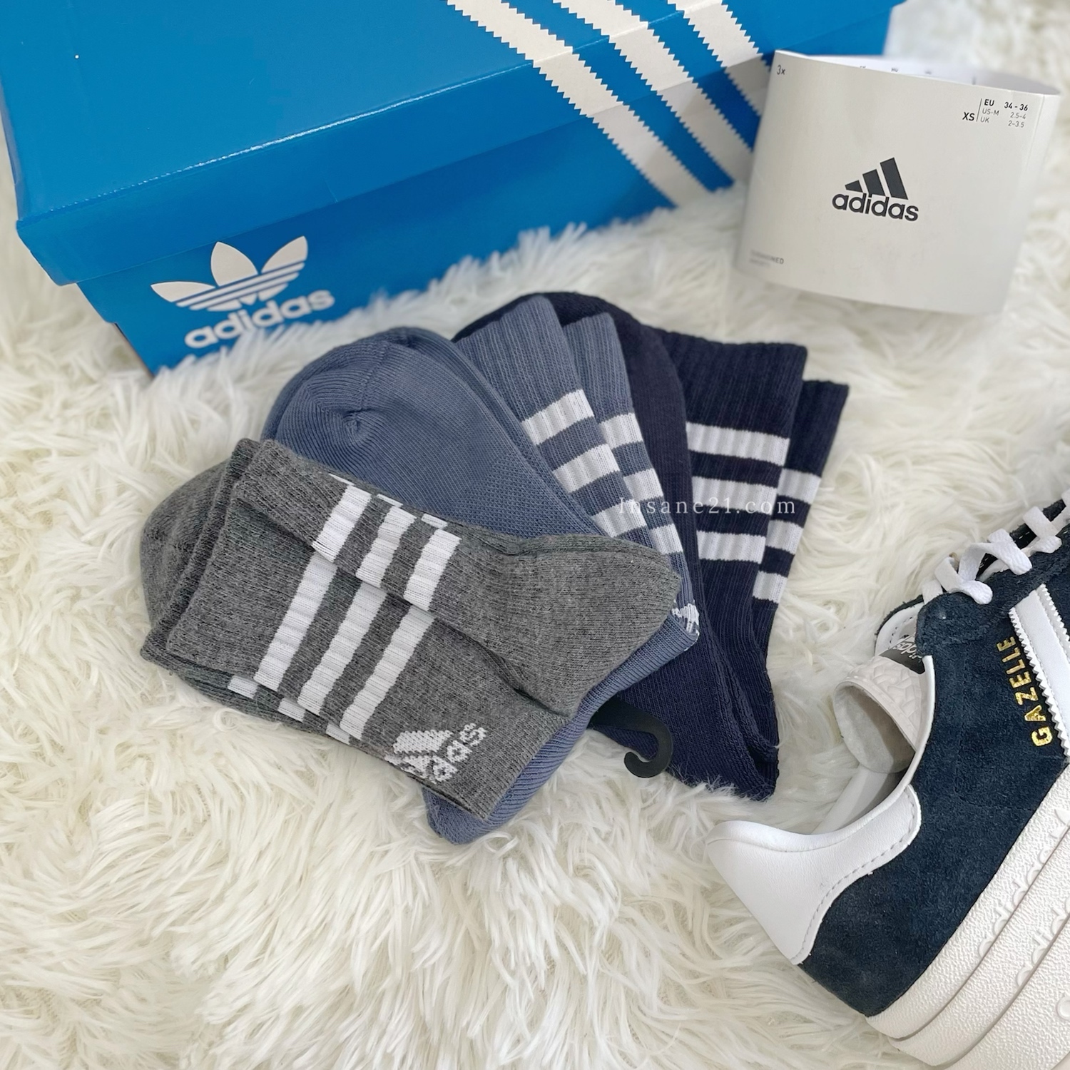 ADIDAS 黑灰藍 中筒襪 襪子 愛迪達 三雙一組 IP2637