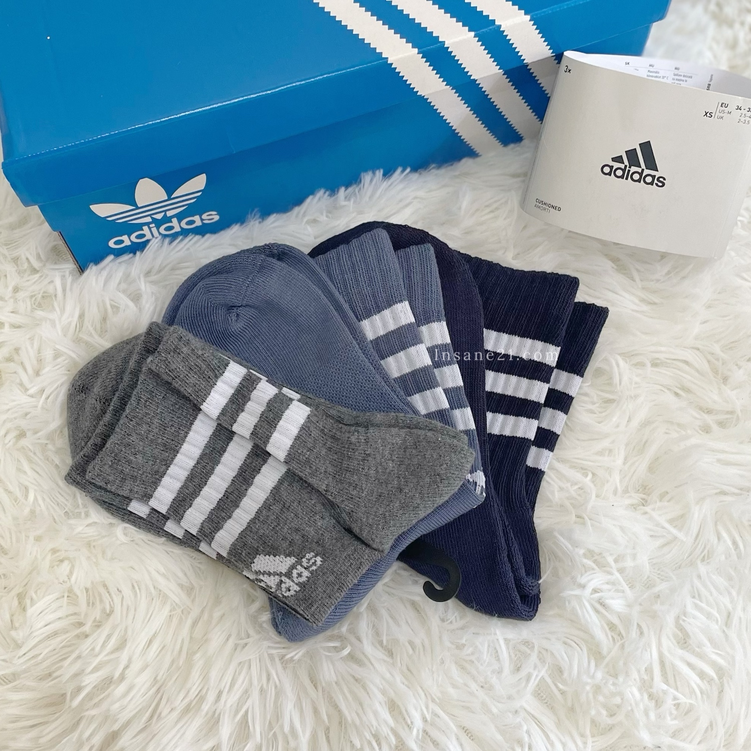 ADIDAS 黑灰藍 中筒襪 襪子 愛迪達 三雙一組 IP2637