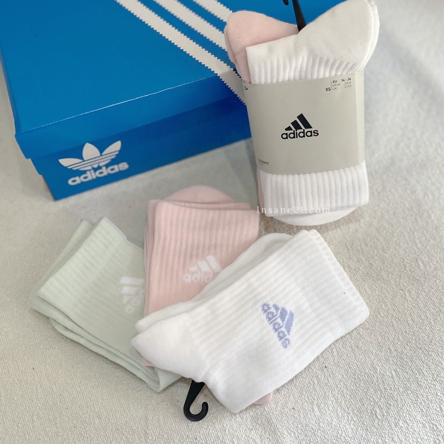 ADIDAS 白綠粉 中筒襪 襪子 愛迪達 三入組 IZ0161