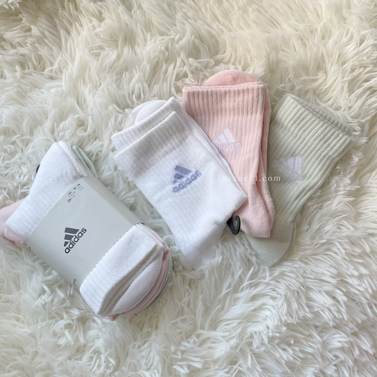 ADIDAS 白綠粉 中筒襪 襪子 愛迪達 三入組 IZ0161