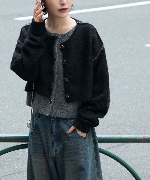 日本🇯🇵連線 Forksy 分層撞色設計短版針織開襟衫 拉絨針織 開襟衫 多層次 排釦外套 外搭 長袖 4色(任買兩件711免運)/預購