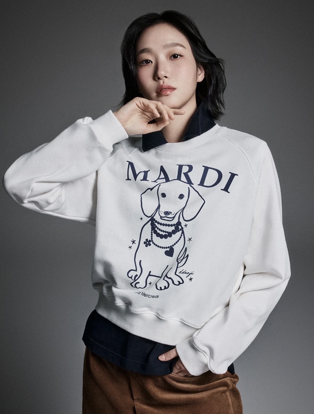 MARDI MERCREDI hoodie 圓領長袖小狗圖案衛衣