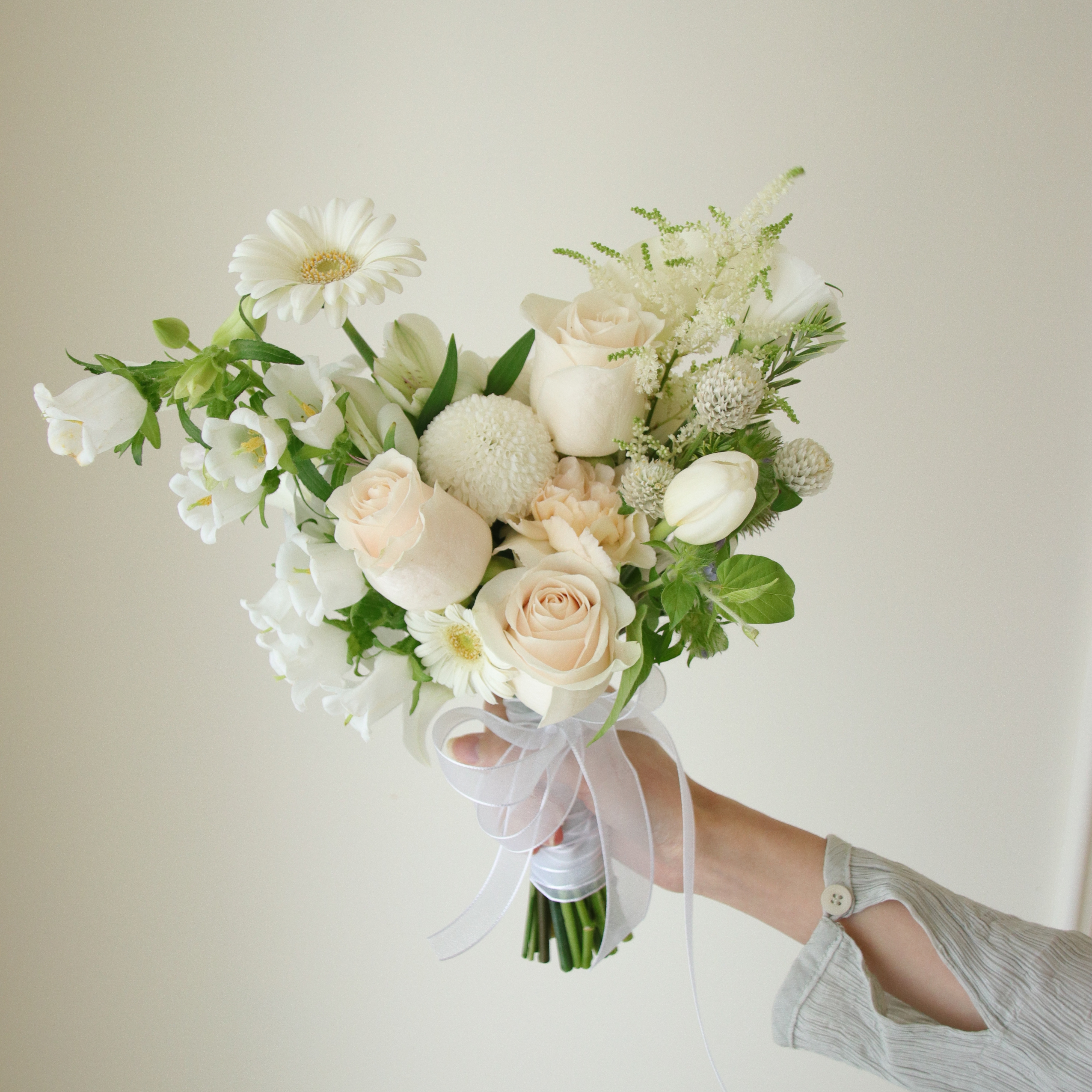 Wedding bouquet -白綠色系捧花 Size L