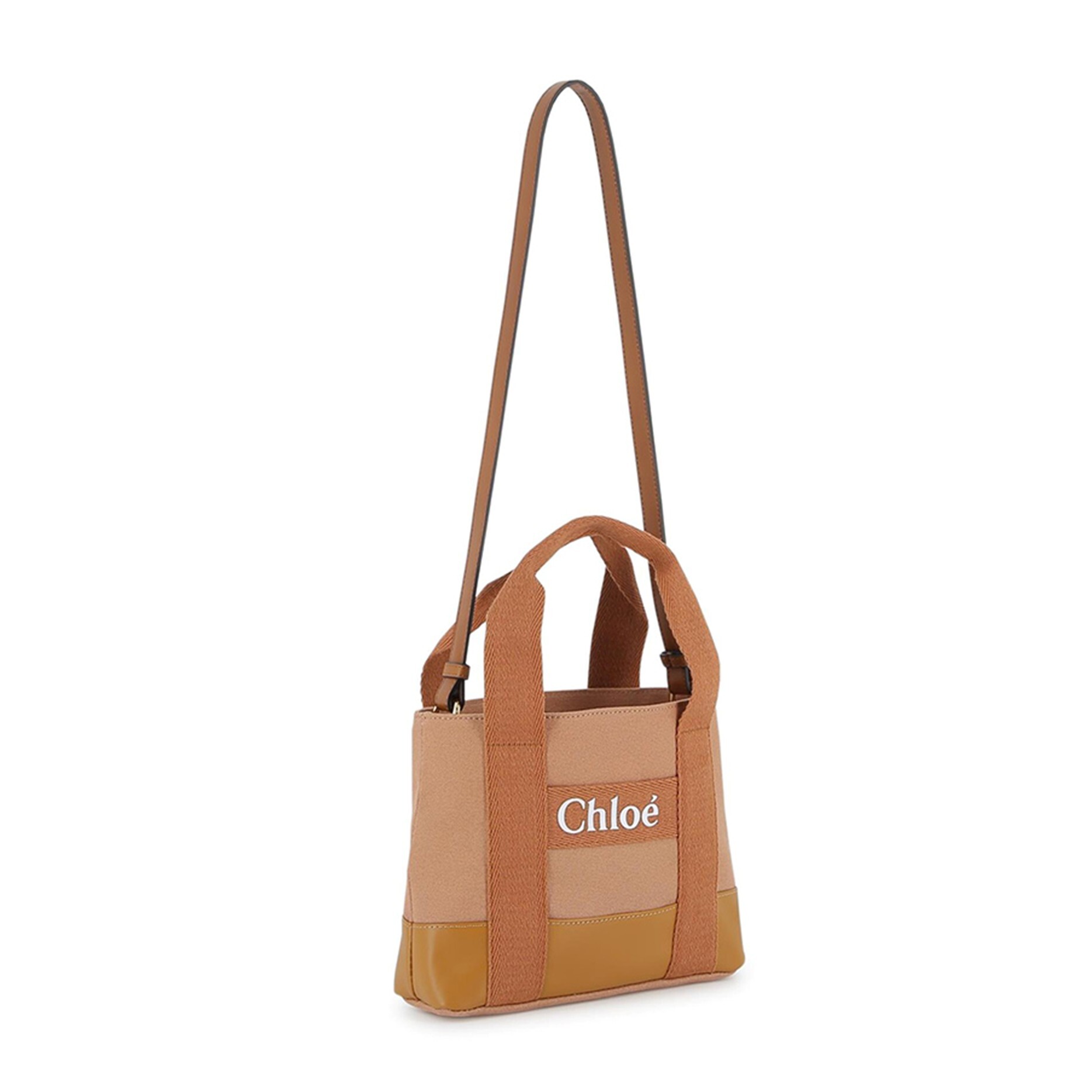 1LN0902-122 CHLOE Kids Leather And Fabric Handbag With Logo Tan #C20684-239 (B-BR-E)