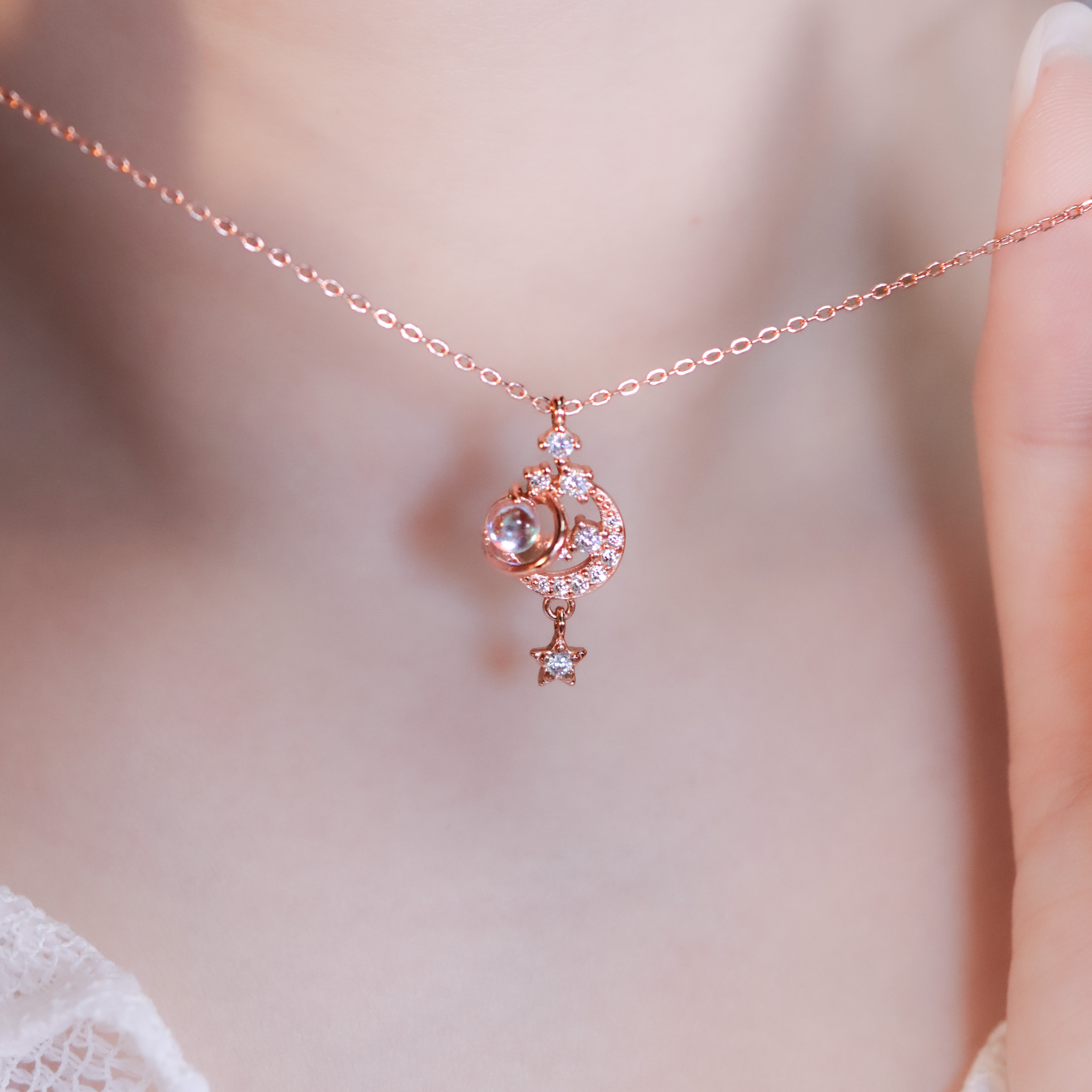 | 925純銀・白金・玫瑰金・琉璃 | 漫藍陪伴進行時項鍊  (銀/玫瑰金) | NE1493 |