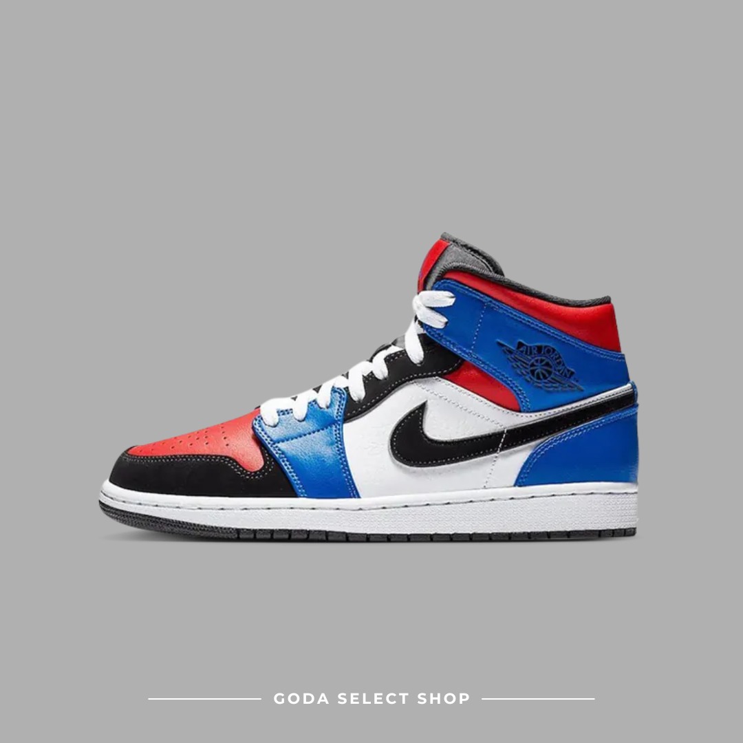 Air jordan 1 mid top3 白藍紅 一代 喬丹 中筒 男鞋 554724-124