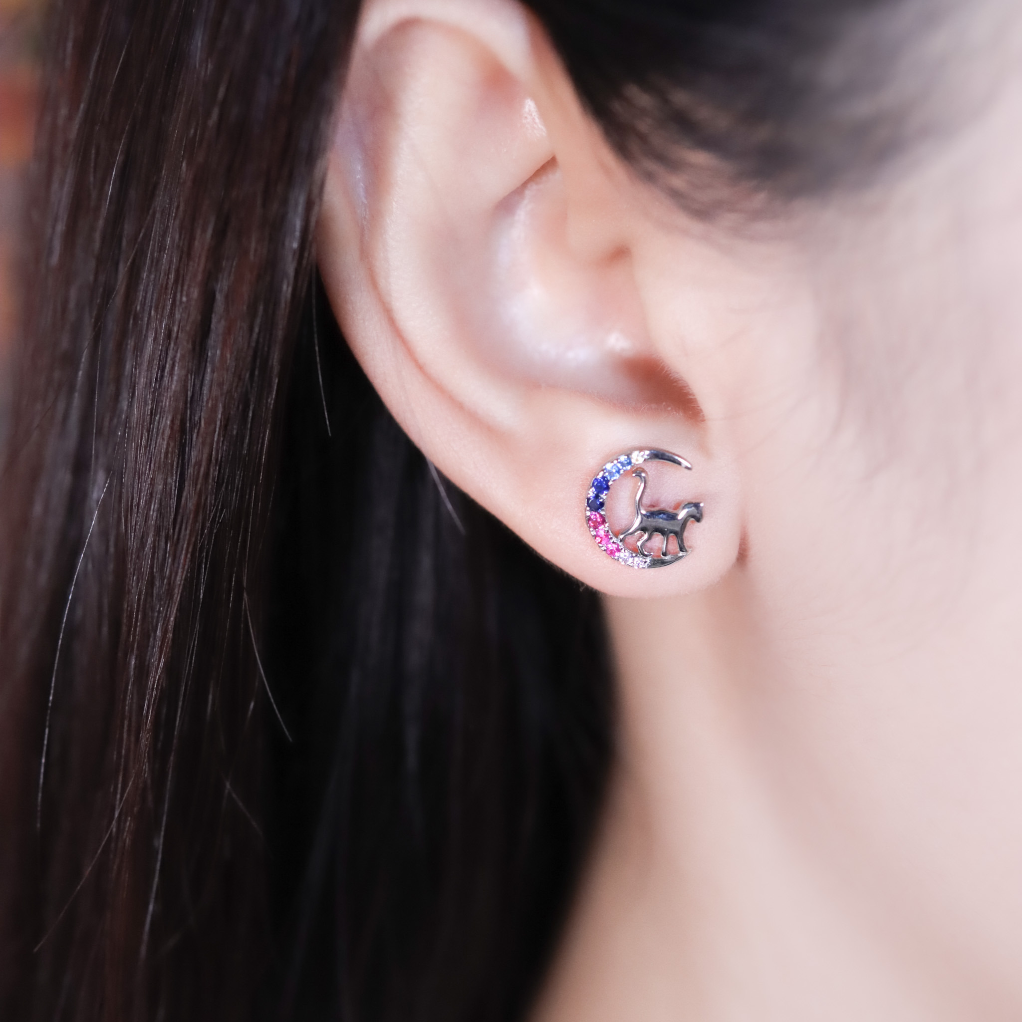 | 925純銀 | 月亮喵趣陪伴耳環 | EA1034 |