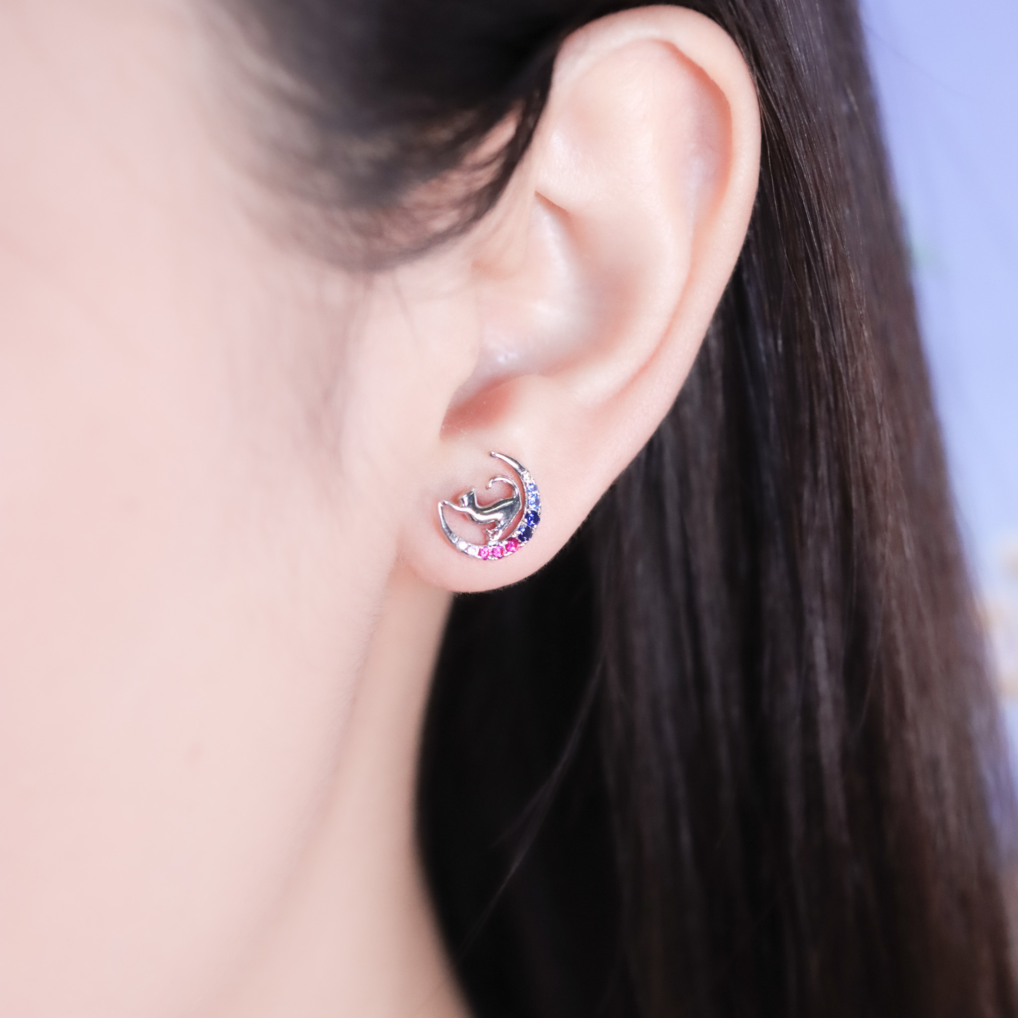 | 925純銀 | 月亮喵趣陪伴耳環 | EA1034 |