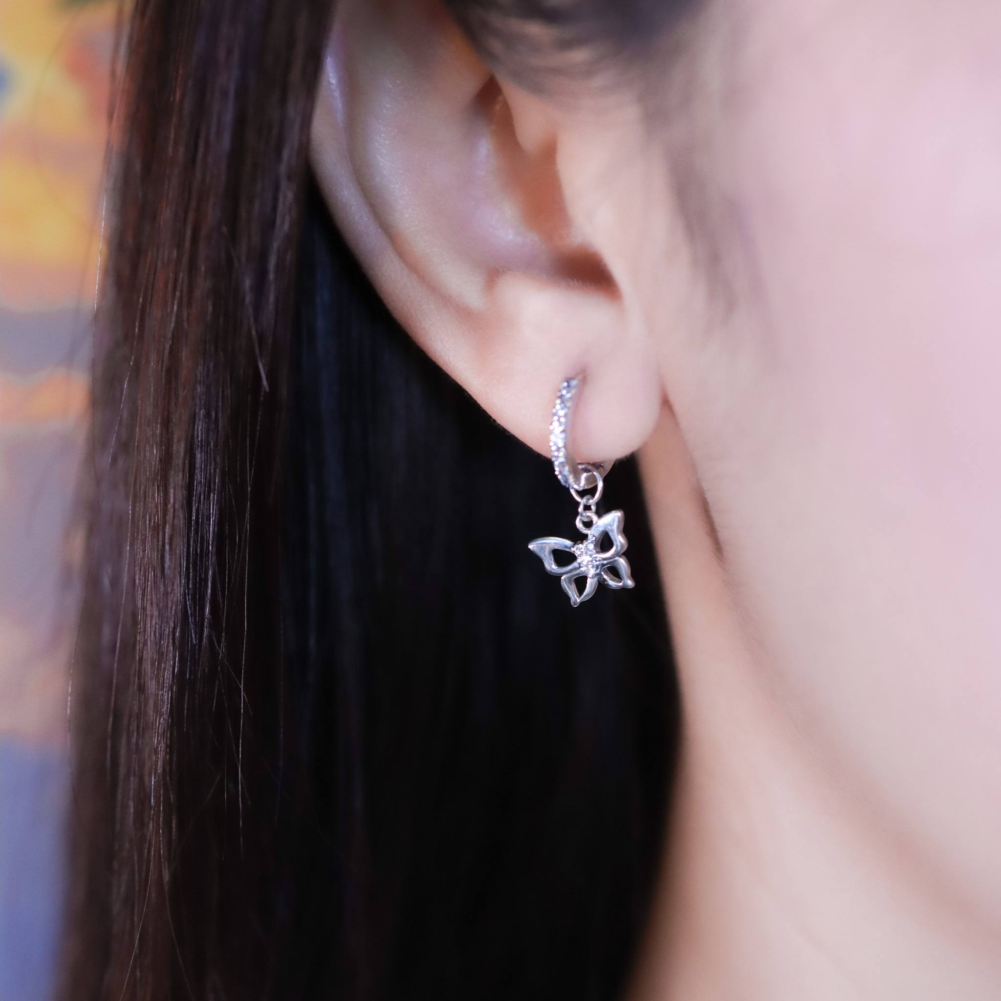 | 925純銀・厚鍍白金 | 蝶願小圈耳環 | EA1052 |