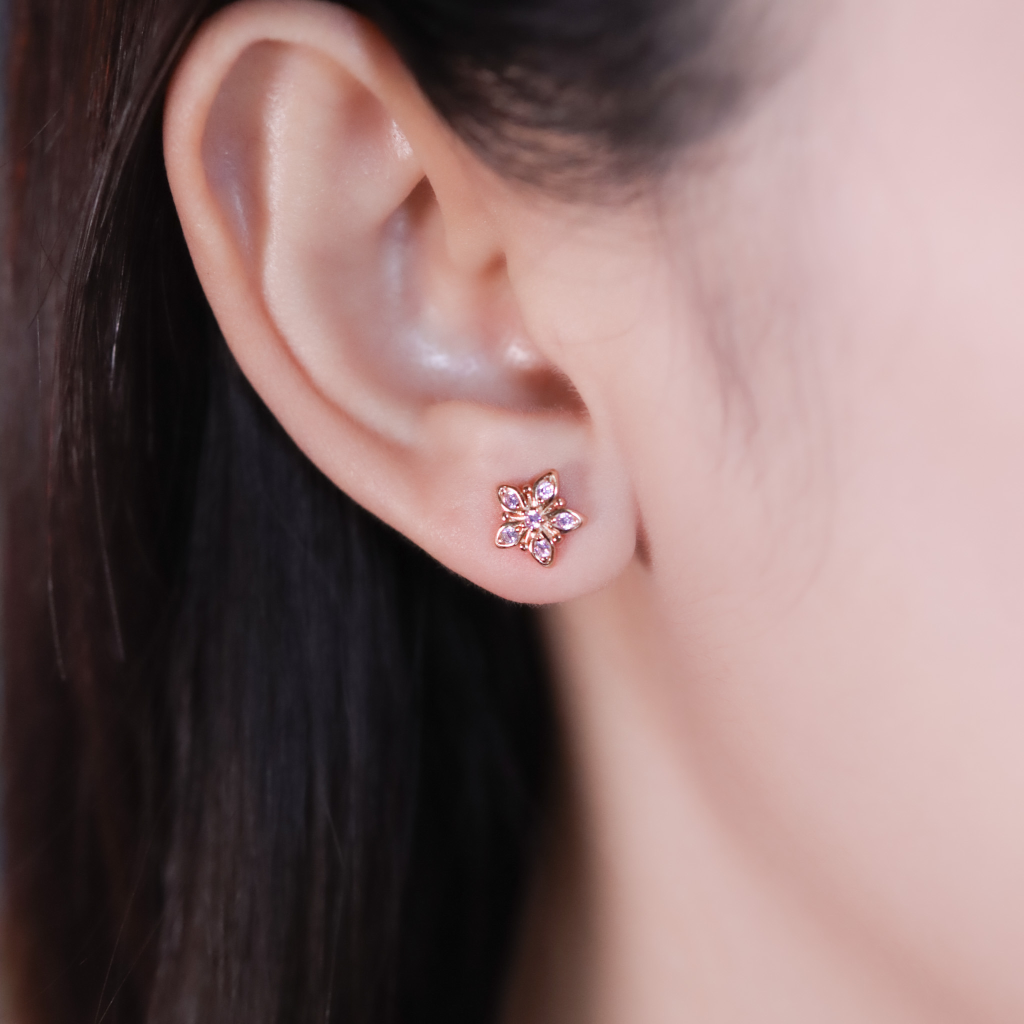 | 925純銀・厚鍍玫瑰金 | 漫櫻綻耳環 | EA1054 |