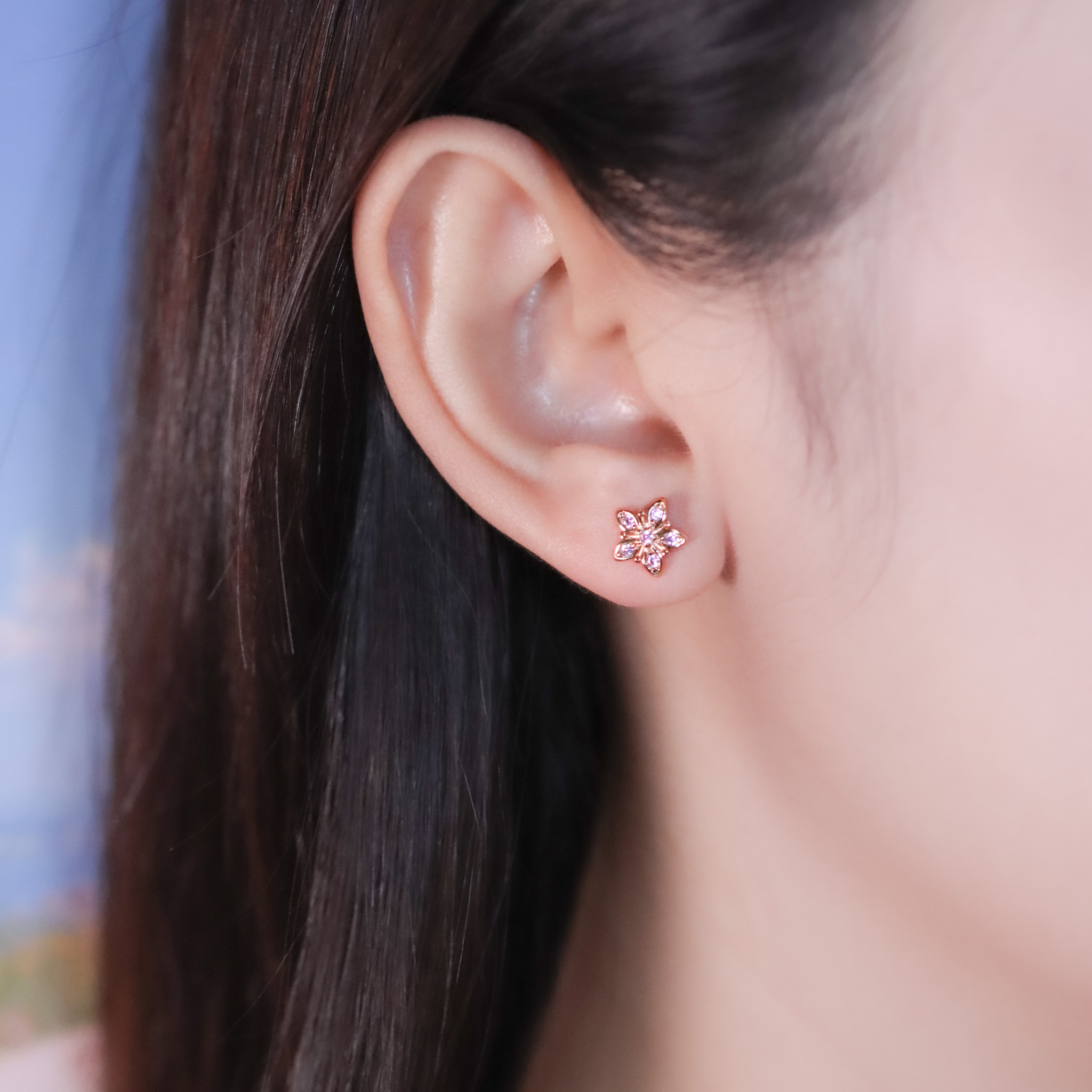 | 925純銀・厚鍍玫瑰金 | 漫櫻綻耳環 | EA1054 |