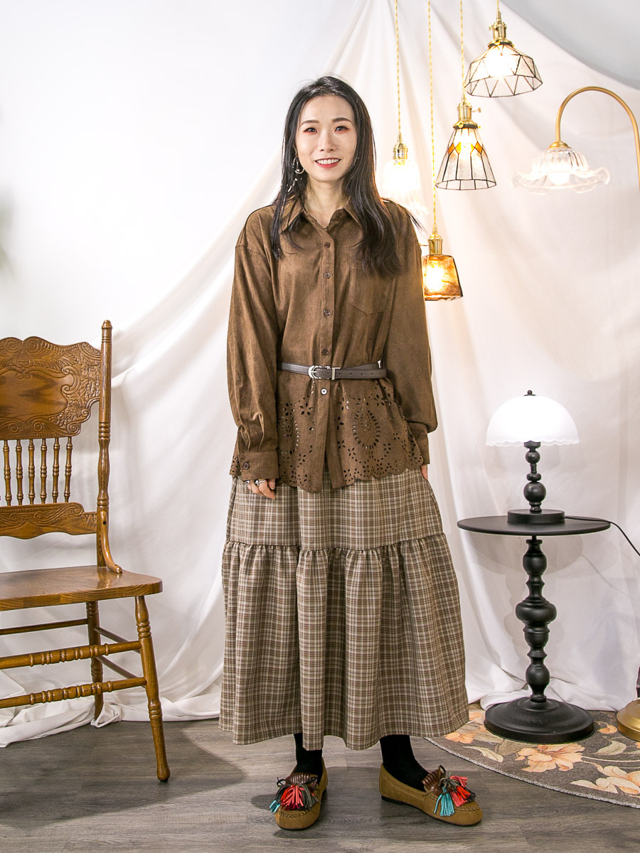 ⬇️開倉低至半價😱FINALSALE📣 全開胸扣鈕．下擺刺繡．麂皮料TOP 【不設退換】