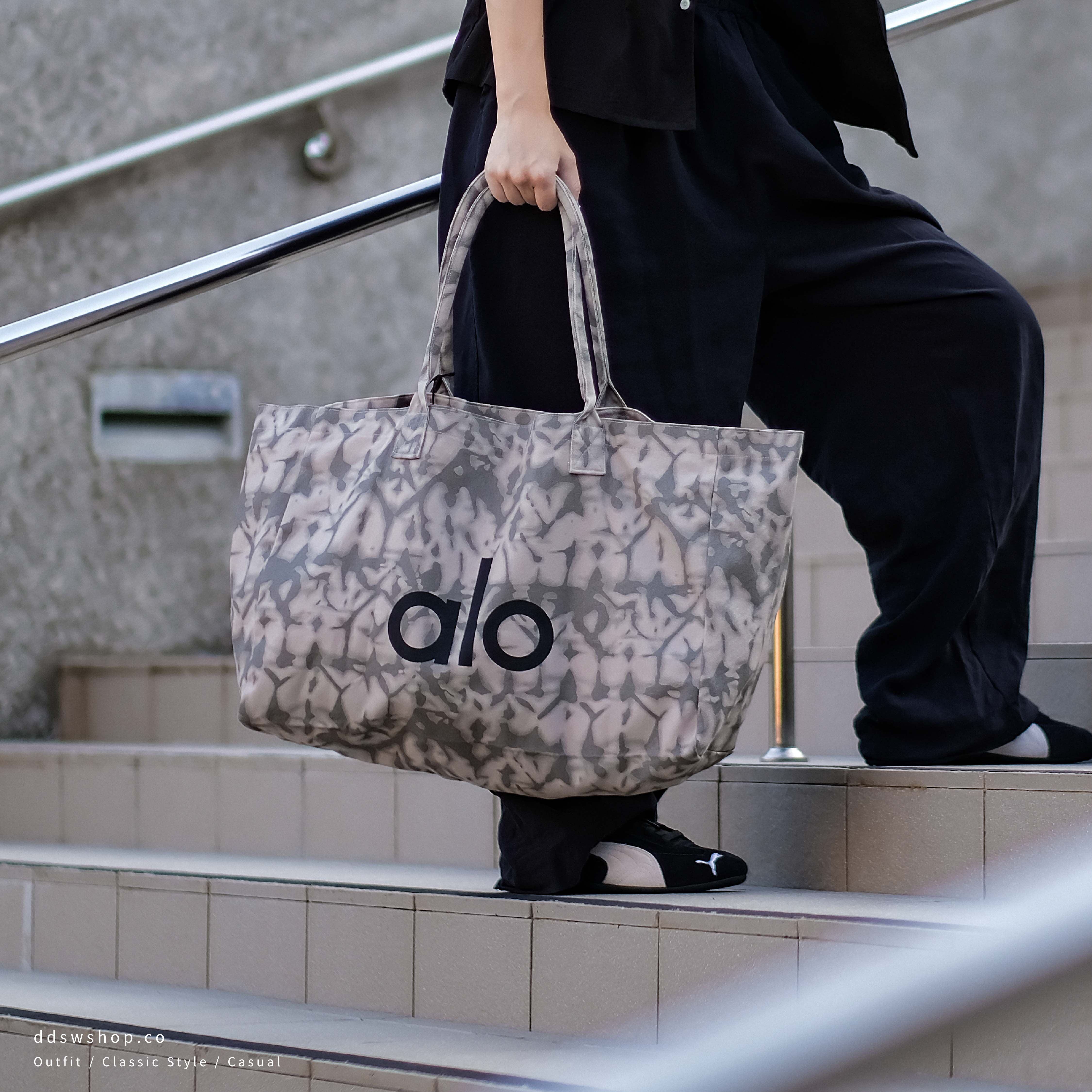 "代購" ALO yoga 撞色印花 棉 托特包 Tote包 手提包 灰色