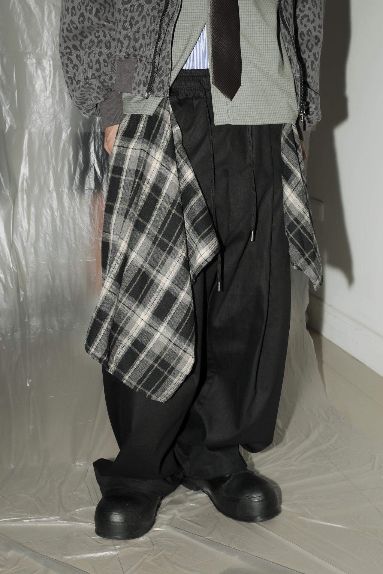 Check Layered Cotton Pants #長褲