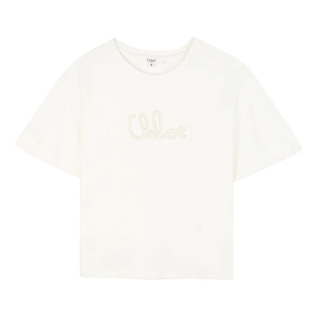 1LN0902-120 CHLOE Kids T-Shirt With Logo White #C20655-117 (C-BR-E)
