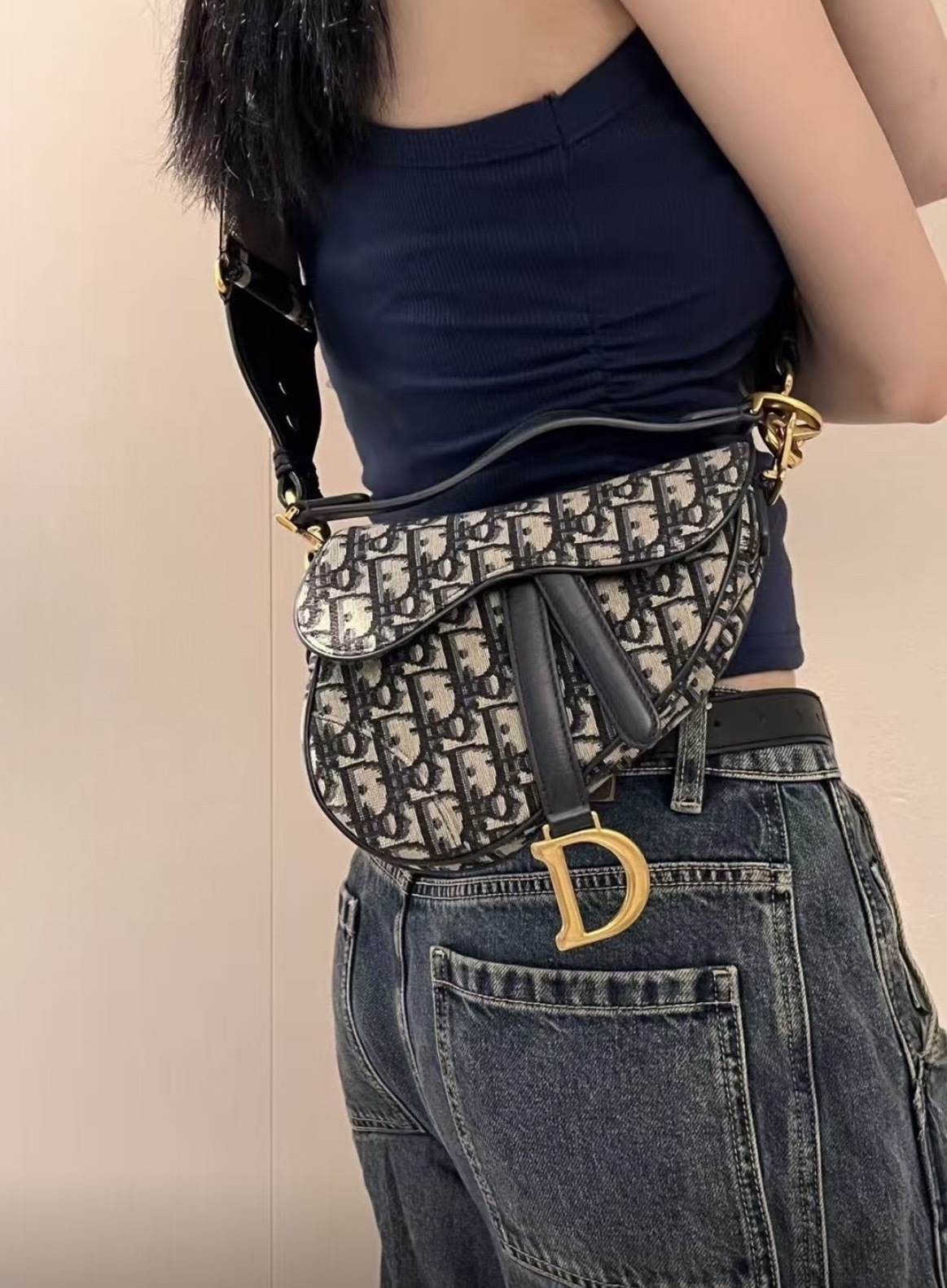 Dior Mini Saddle Bag In Blue Canvas 迷你馬鞍包