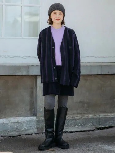 <快速出貨> Needles x Uniqlo 蝴蝶寬版刷毛開襟外套 黑條紋 刺繡