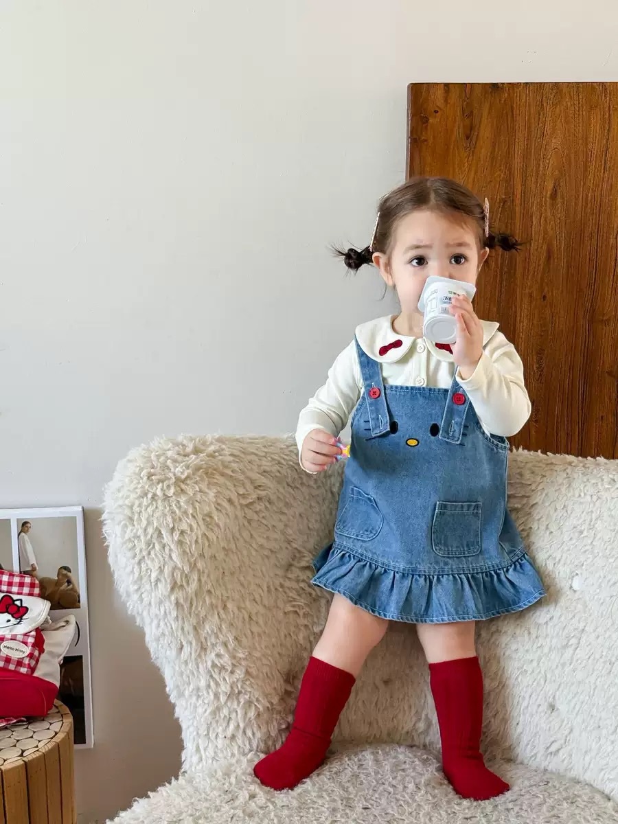 貓貓領子上衣/貓貓牛仔吊帶裙